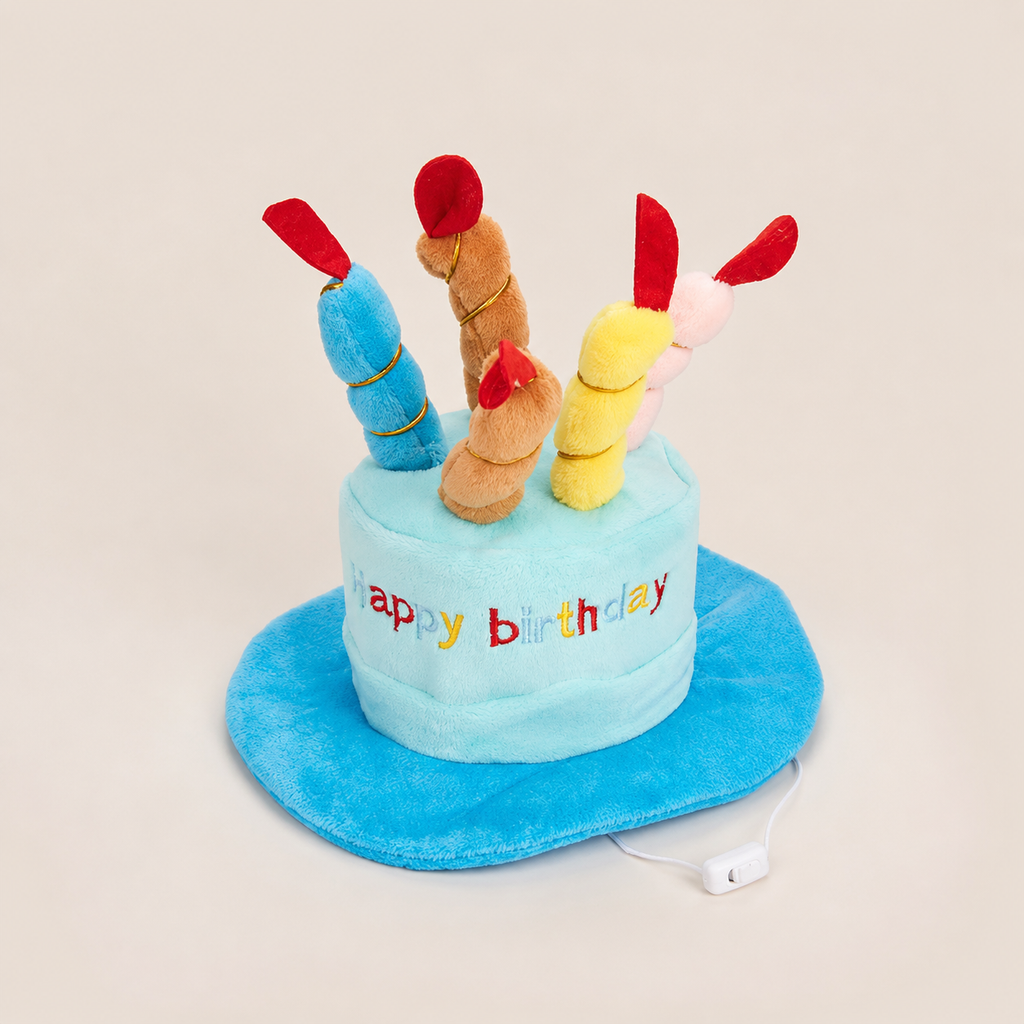 Pet Birthday Hat with Colorful Candles – Adjustable Birthday Costume for Cats & Dogs