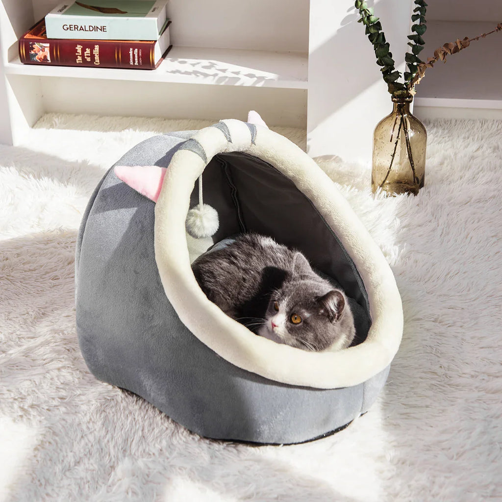 Warm Cat Nest Bed Semi-Closed Winter Pet House for Cats & Small Pets